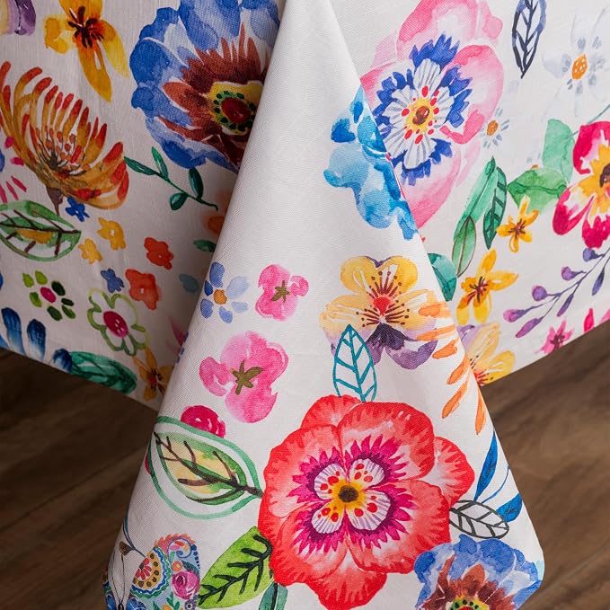 Maison d' Hermine Table Cloth Rectangle Table 100% Cotton 60 x 120 Inches Tablecloth Reusable Decorative for Dining Kitchen Room Farmhouse Party Home Hotel Spring Summer - Happy Florals - High Summer