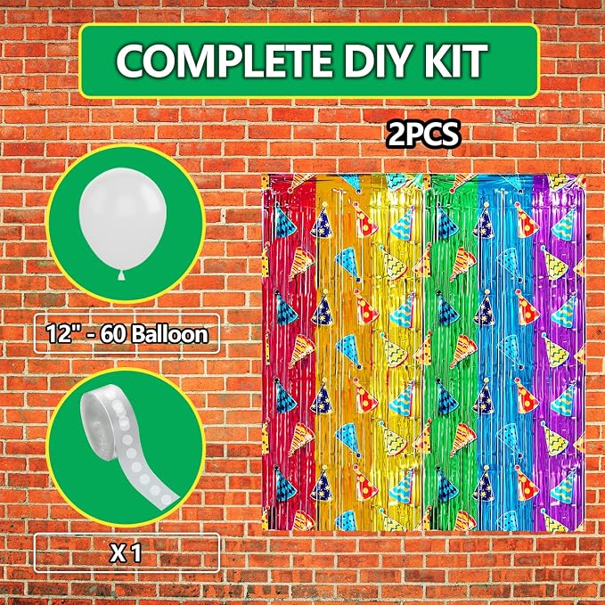 Rainbow Balloon Garland Arch Kit Birthday Party Decorations, White Balloons Rainbow Cloud Foil Fringe Curtains Backdrop Colorful Tinsel Streamer Photo Booth Props Party Decor Supplies