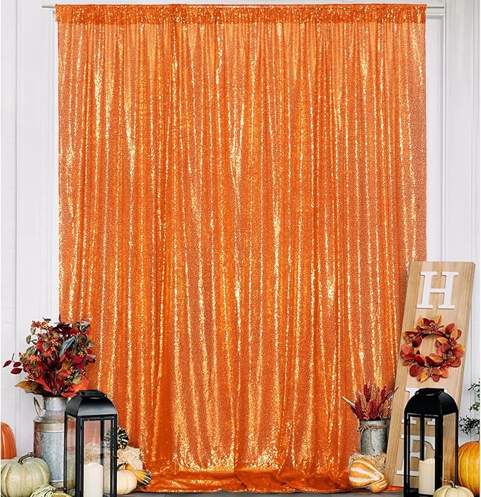 Eternal Beauty Orange Sequin Backdrop, 10x10 Ft Halloween Glitter Background Curtains for Shimmer Photography Party Wedding Birthday Back Drop Decor