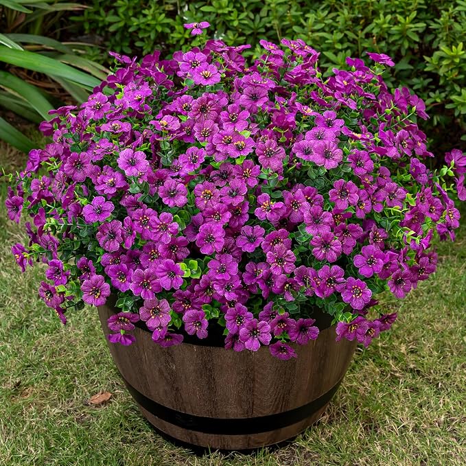 Lnoicy 20 Bundles Artificial Flowers for Outdoor Fake Plants for Spring Decoration,Faux Eucalyptus Flowers for Planter UV Resistant Lifelike for Home Porch Garden（Fuchsia）