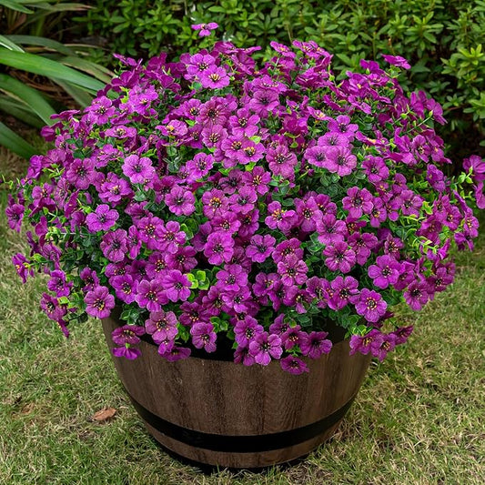 Lnoicy 20 Bundles Artificial Flowers for Outdoor Fake Plants for Spring Decoration,Faux Eucalyptus Flowers for Planter UV Resistant Lifelike for Home Porch Garden（Fuchsia）