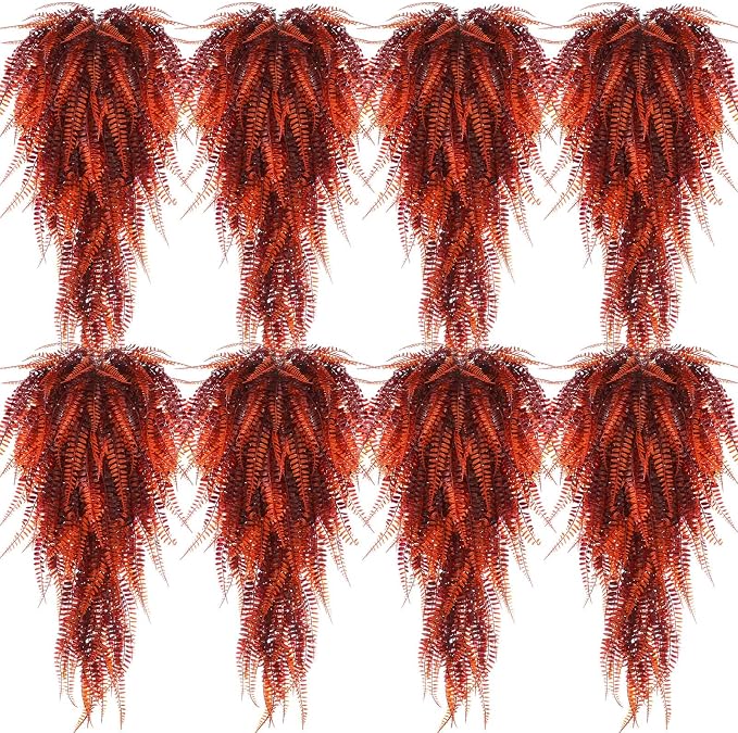Daifunli 8 Pcs Artificial Fall Hanging Plants Fake Hanging Ferns Plastic Autumn Faux Plants for Wall Room Garden Garland Indoor Outdoor Decor No Basket (Fall Boston)