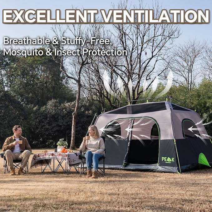PEAK OUTDOORS Instant Tent 6/8 Person Tents for Camping, 60 Second Easy Setup Portable Camping Cabin Tent with Rainfly, Waterproof Pop Up Tents for Family Camping & Hiking with Expandable Carry Bag
