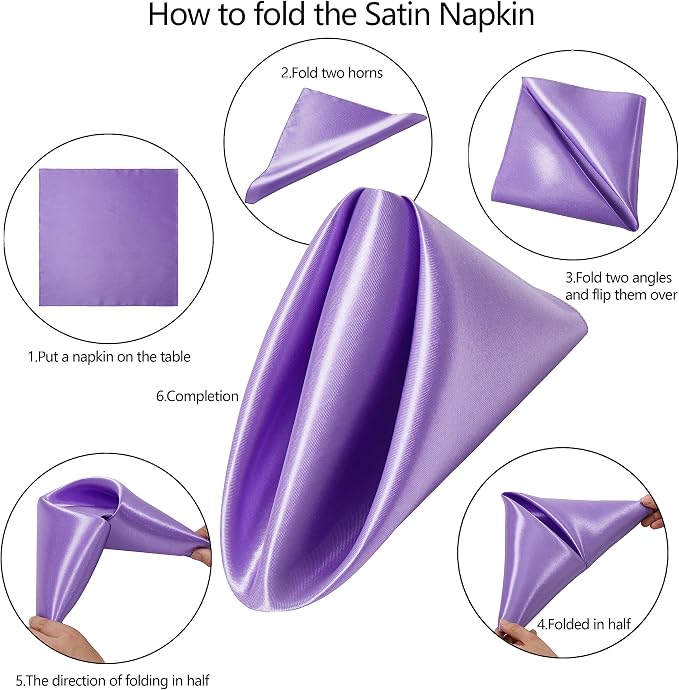 50 Pack Square Satin Dinner Napkins, 20x20 Inches Silky Soft Smooth Table Cloth Napkins for Restaurant Weddings Banquet Party Decoration, Light Purple
