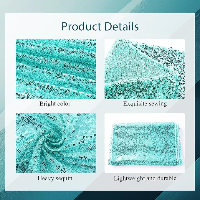 Newwiee 54 Pcs Light Blue Sequin Chair Sashes and Table Runners, 48 Sequin Chair Bows, 6 Glitter Table Runners for Birthday Party Wedding Banquet Holiday Decorations