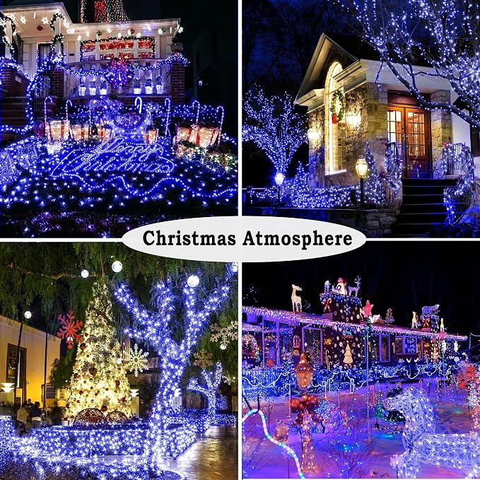 KNONEW 403ft 1000 LED String Lights Outdoor Christmas Light 8 Modes & Timer Fairy Lighting Plug in Waterproof for Xmas Yard Tree Wedding Party Holiday Decorations (Blue)