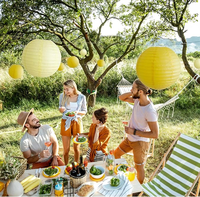 20Pcs Yellow Paper Lanterns Decorative, 6"8"10" Hanging Round Paper Lanterns Decorative for Bridal Shower Baby Shower Engagement Wedding Birthday Party