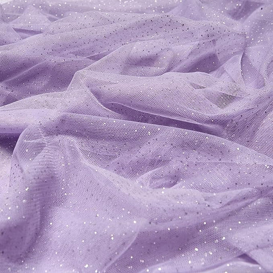 60" Light Purple Tulle Glitter Shiny Silver Sequins Fabric by The Yard for Bridal,Wedding,Party Decoration,Tulle Dress,Costume,Gift Wrapping,DIY Crafts,3 Yards