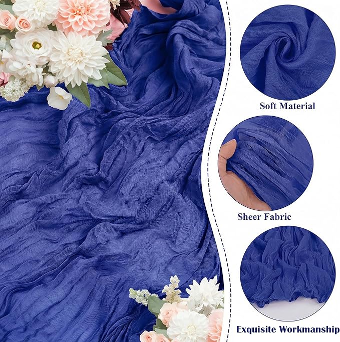 8 Packs Cheesecloth Table Runner 10FT Long Boho Gauze Fabric Table Runner Vintage Rustic Sheer Runners for Wedding Party Bridal Baby Shower Table Decorations (Royal Blue)
