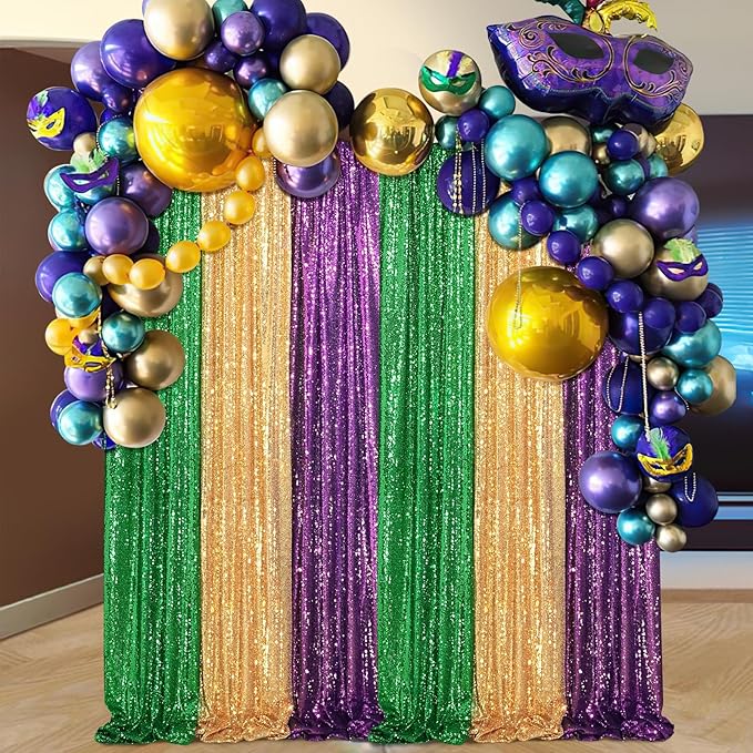 Purple Sequin Backdrop Curtain 4 Pcs 2ftx8ft Sparkly Glitter Wedding Party Photography Background Drapes for Birthday Prom Decoration Christmas Party Decoration