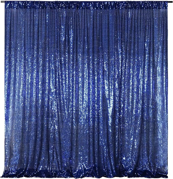 Poise3EHome Blue Sequin Backdrop,10FT x 10FT Sequin Photography Backdrop Curtain for Party Decoration, Navy Blue