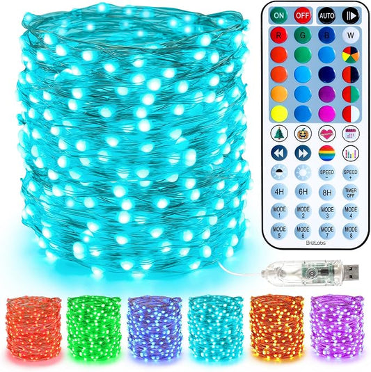 BrizLabs Fairy String Lights, 33ft 100 LED Red White Blue Fairy Lights with Remote Timer, USB July 4th Starry Light Music Sync RGB Color Changing Twinkle Light for Xmas Halloween Easter Party Wedding