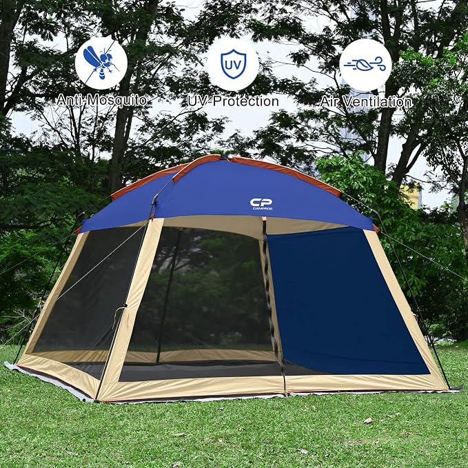 CAMPROS CP Screen House Room with 1 Pc Removal Wind/Sun Panel Canopy Tent Camping Tent Screen Shelter Gazebos for Patios Outdoor Camping Activities, 12'X12'X92in(H) - Blue