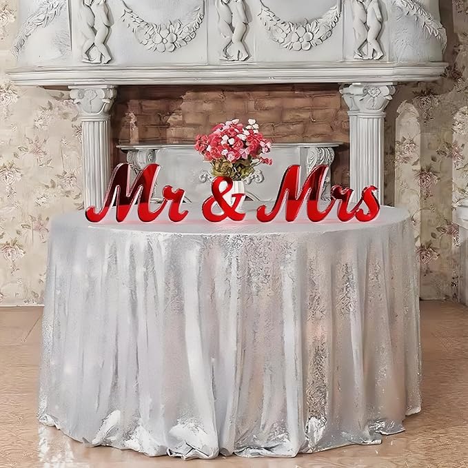 Mr & Mrs Sign for Wedding Table Decor,Large Acrylic Mr and Miss Sign,Photo Props, Freestanding Wedding Centerpiece Table Letters Wedding Decorations for Anniversary,Engagement,Party (Translucent Red, 0.78'')