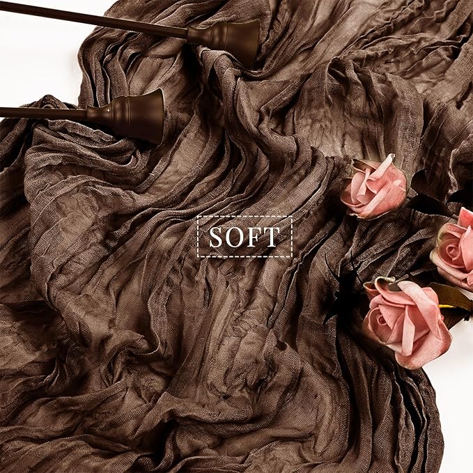 6 Pcs Cheesecloth Table Runner 10FT Brown Runner for Tables Gauze Fabric 35 x 120 Inches Long Boho Table Runner Decor Rustic Sheer Runner for Wedding Birthday Bridal Shower Party (Brown)