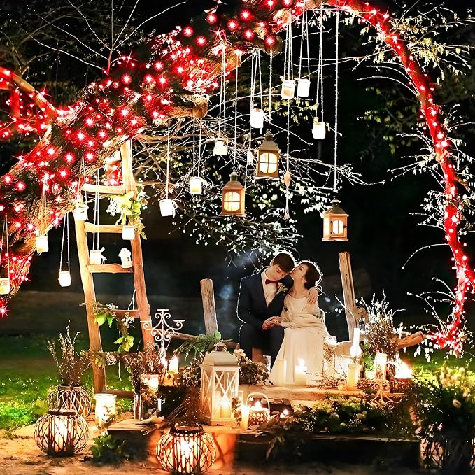 KNONEW 203FT Outdoor Christmas Fairy Lights Plug in,600 LED String Lights Outdoor Waterproof 8 Modes Memory Times for Wedding Bedroom Walls Garden Trees Decoration(red)