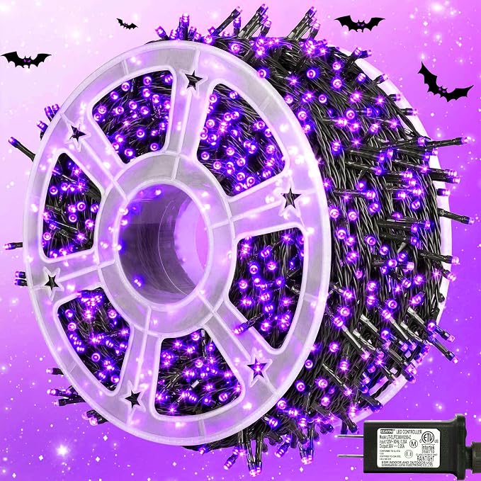 kemooie 500 LED Purple Christmas Lights, 164 FT 8 Lighting Mode Plug in Waterproof Christmas Lights Outdoor, for Birthday Christmas Wedding Party Garden Balcony Decor (Purple)