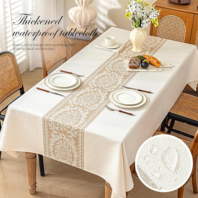 Linen Tablecloths for Rectangle Tables,Fabric Tablecloth Advanced Waterproofing Technology for Dinningroom,Farmhouse