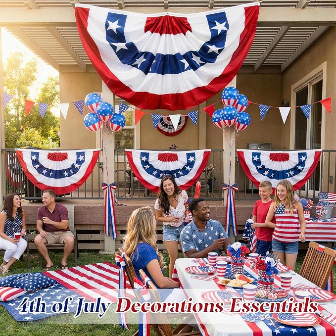 HOOSUN 4th of July Decorations,American Flag Bunting for Outside,Patriotic Fourth of July Bunting Memorial Day Decorations,USA Pleated Fan Flag 1.5x3 FT,Red White and Blue Buntings Banner 6 Pack