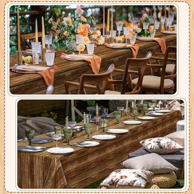 Kochorie 200 Ft x 54 Inch Wood Grain Tablecloth Roll in Slide Cutter Box Disposable Rustic Backdrop Vintage Table Cover Western Themed Bulletin Board Plastic Roll for Barn Birthday Classroom Decor