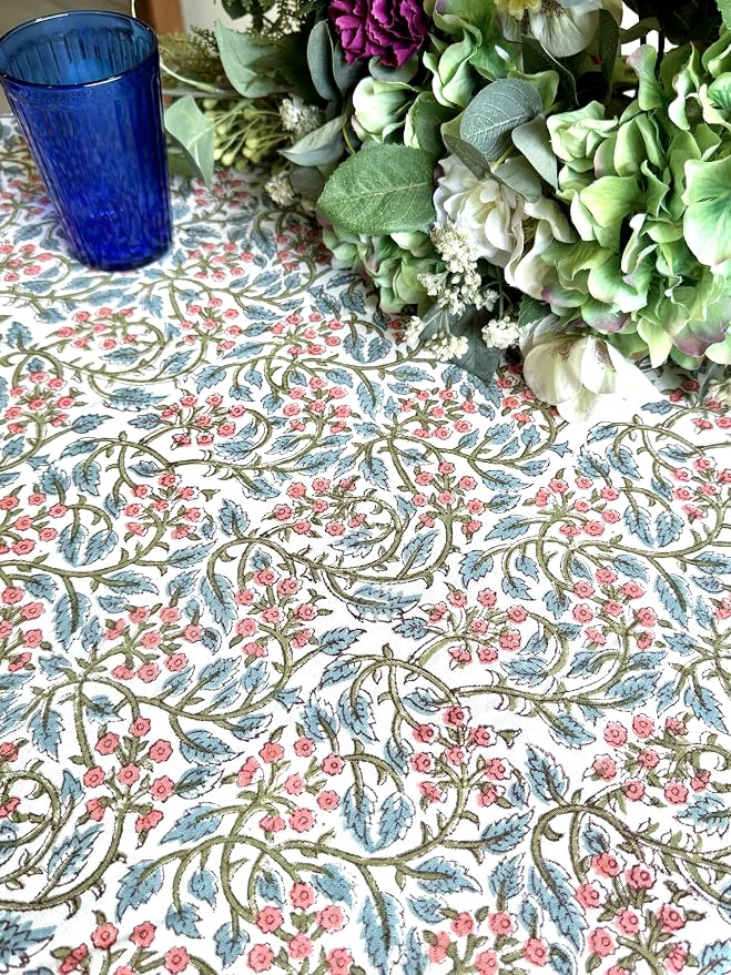 ATOSII Kalina 100% Cotton Round Tablecloth, Handblock Print Floral Table Cloth for Kitchen Dining Linen I Parties, Weddings, Outdoors, Christmas I Fall Home Decor 72" Inches Round