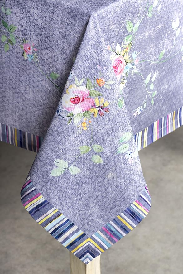 Maison d' Hermine Table Cloth Rectangle Table 100% Cotton 60 x 108 Inches Tablecloth Reusable Decorative for Dining Kitchen Room Party Home Hotel Spring Summer - Sweet Rose Lavender - Country Garden