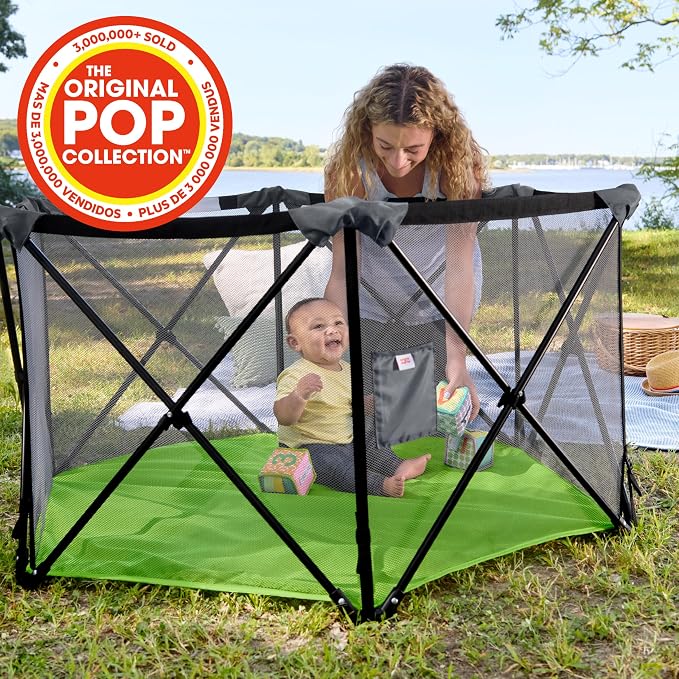 Bright Starts Pop ‘N Play Indoor/Outdoor Playard, Portable Playpen for Babies and Toddlers, Unisex, Easy Compact Fold