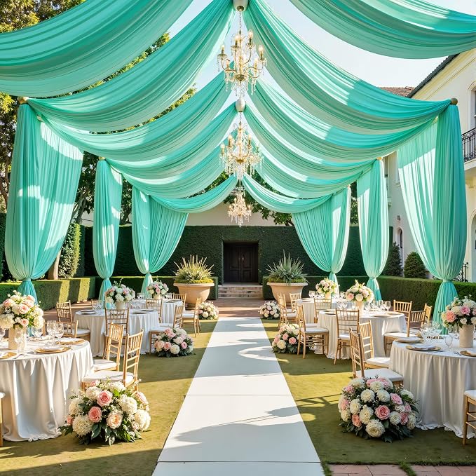 20ftx40ft Mint Green Ceiling Curtain for Wedding Parties – 4 Panels Wrinkle-Free 40 FT Long Tent Draping Curtains for Wedding, Birthday & Theme Parties, 40ft Height with Rod Pocket