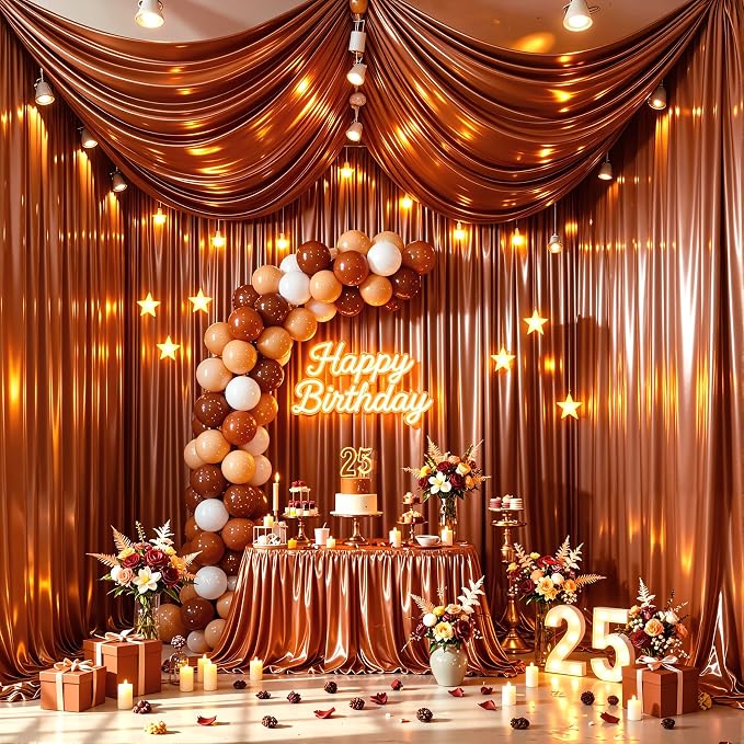 Terracotta Glitter Backdrop Curtains - 10x12FT Satin Photo Backdrop, Wrinkle-Free Shimmer Back Drop Cloth Shiny Drapes for Photobooth Wedding Birthday Parties Photoshoot Background Decorations