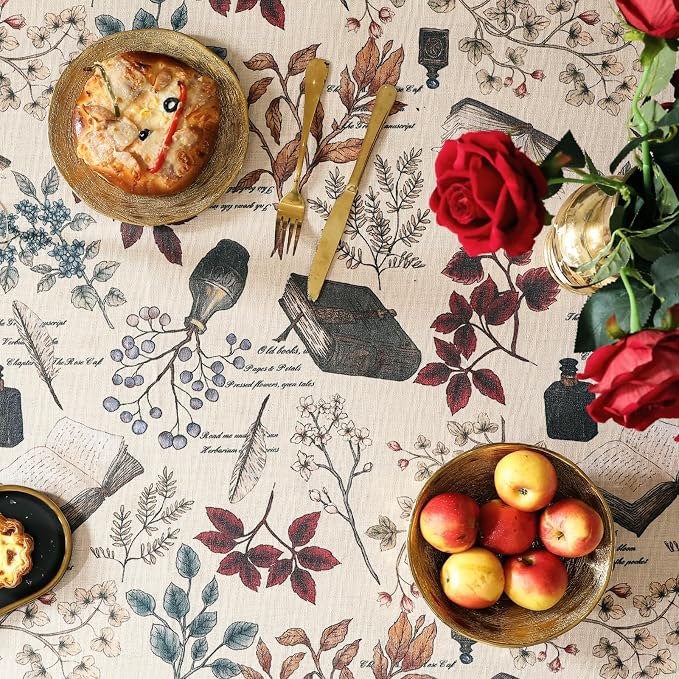 ISAENNE Designer French Linen Rectangular Tablecloth,94"x63"-Xipeia | Vintage Elegant Printed Table Cloth for Rectangle Table,Floral Pattern,Heavyweight,Dining Room,Kitchen,Thanksgiving,Decor