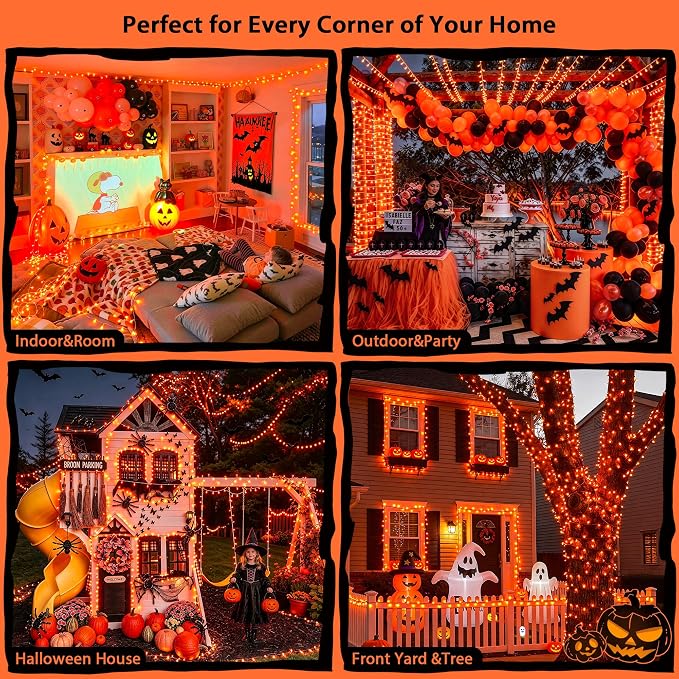 JMEXSUSS 300 LED Orange Lights for Halloween Indoor Outdoor Decor, 99FT Orange Christmas Lights Clear Wire Plug in for Fall Party RV Patio Yard Halloween Tree Decorations