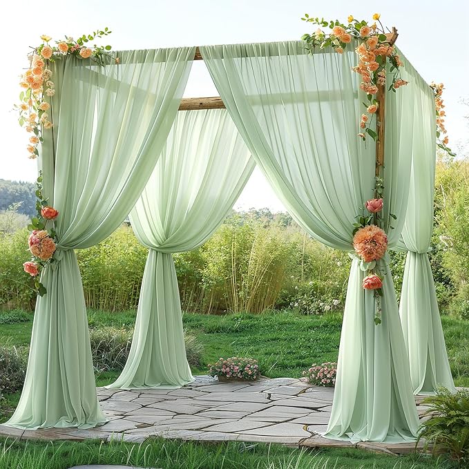 20ft x 10ft Sage Green Backdrop Curtains, Wrinkle-Free Sheer Chiffon Fabric Backdrop Drapes for Wedding Arch Party Ceremony Stage Photo Decoration