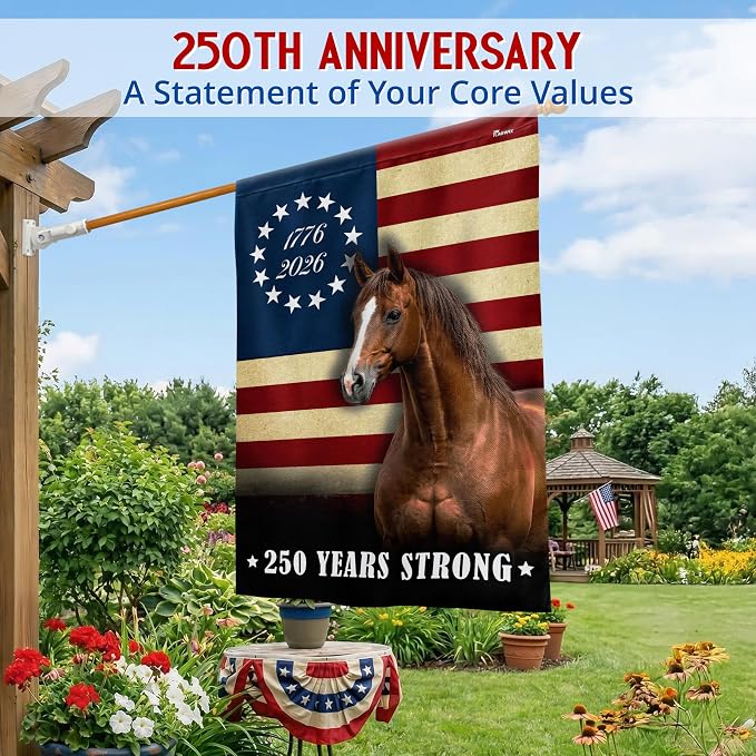 FLAGWIX American 250 Years Strong Horse Flag - Polyester Double-sided Yard Flags For Outside House Flag (29.5" x 39.5") - 4th of July Decorations for Home Yard Garden Decor Banner, Gifts For Men Women