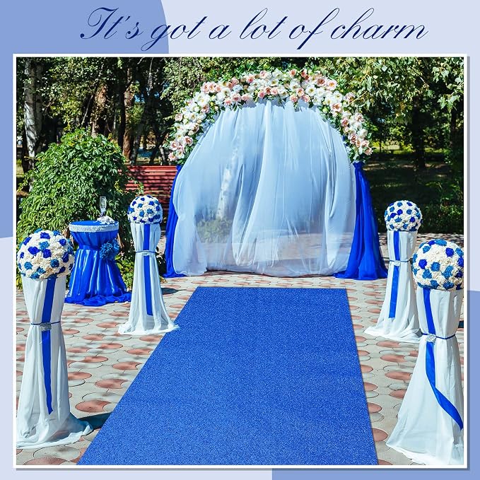 Shihanee Sequin Aisle Runner for Wedding Glitter Rug with Carpet Tape Sparkly Prom Outdoor Floor Birthday Carpet Runner for Ceremony Event Graduation Party(2 x 15 ft,Blue)