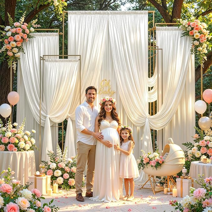 Ivory Glitter Backdrop Curtains - 10x12FT Satin Photo Backdrop, Wrinkle-Free Shimmer Back Drop Cloth Shiny Drapes for Photobooth Wedding Birthday Parties Photoshoot Background Decorations