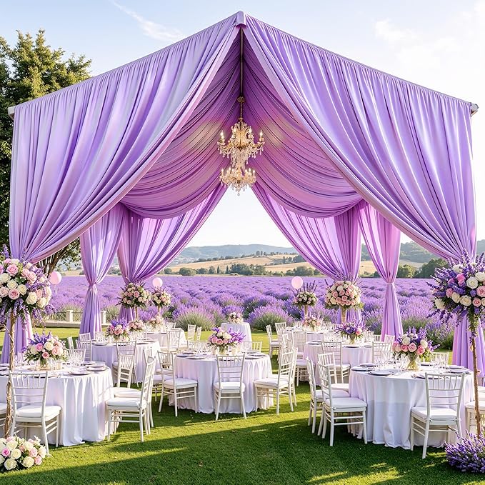 20x20ft Light Purple Ceiling Drapes, 4 Panels 20ft Height Wrinkle-Free Tent Draping Curtains for Wedding Party Tent Canopy Arch Backdrop Decorations