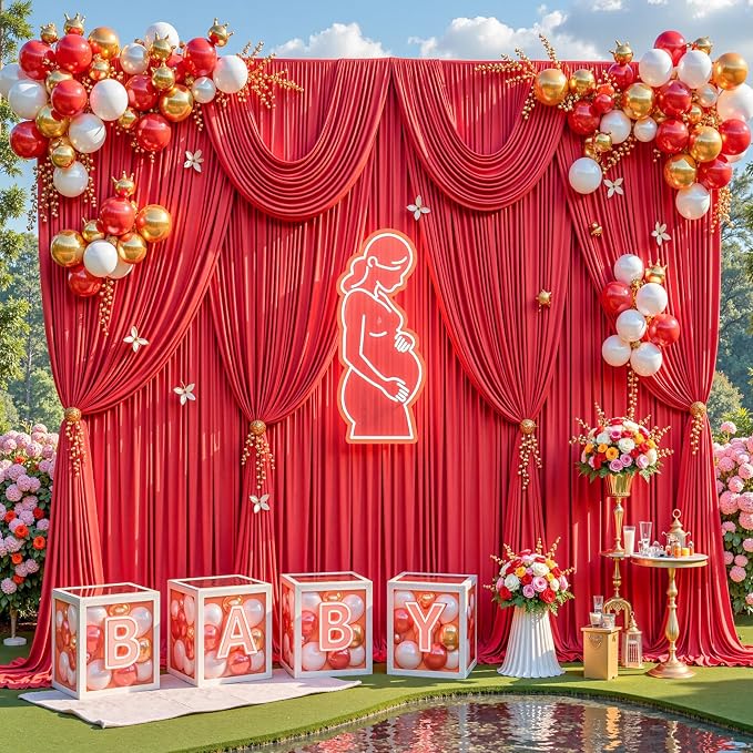 30x15ft Red Backdrop Curtains for Parties Wrinkle Free Fabric Backdrop Curtain Birthday Photo Drapes Backdrop for Wedding Baby Shower Bridal Shower Photography Stage Back Drop 6 Panels 5x15FT