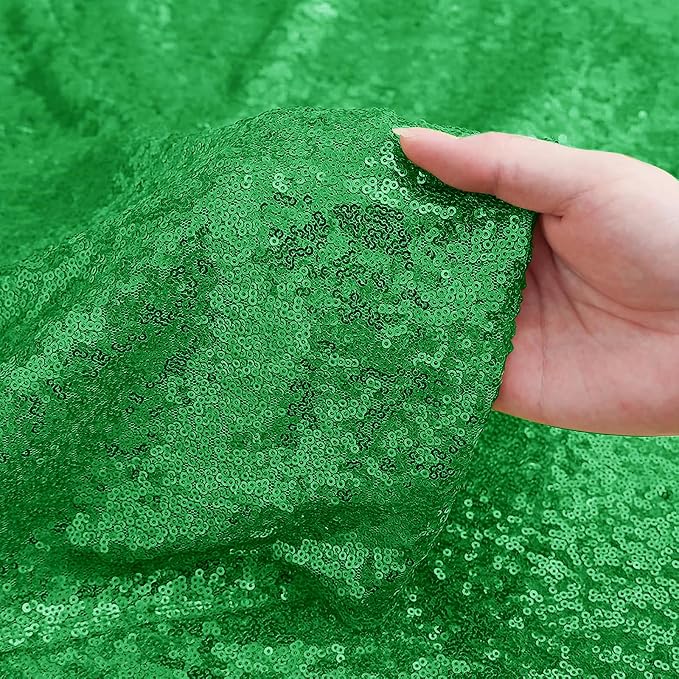 Sugargirl Grass Green Sequin Backdrop Curtain 4FTx8FT Glitter Grass Green Background Drapes Sparkle Photography Backdrop for Party Wedding Birthday Wall Decoration(2 Panels)