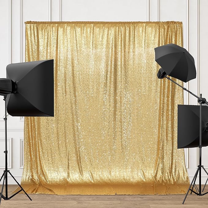 PartyDelight Gold Sequin Backdrop 6x6ft 4 Inch Rod Pocket | Dense 3mm sequins on mesh backing with 4 inch rod pocket for full body photos ceremony arches party walls and stage displays
