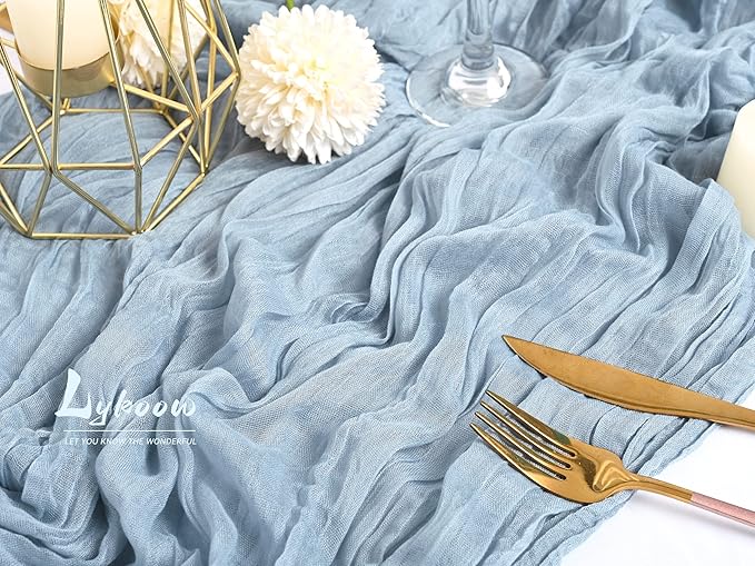 24 Packs Dusty Blue Cheesecloth Table Runner, 10 Ft Rustic Gauze Boho Wedding Table Runner Decoration, Wedding Table Decor Table Cloth for Wedding Party Bridal Shower Table,21.5x120in