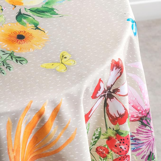 Maison d' Hermine Table Cloth Round Table 100% Cotton 63 Round Inches Tablecloth Reusable Decorative for Dining Kitchen Room Farmhouse Party Home Hotel Restaurant Spring Summer - Jardin D'Ete - Fog