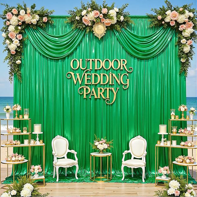 gogoparti 20x10FT Green Sequin Backdrop Curtain - 4 Panels of 5x10FT Wrinkle-Free Glitter Drapes for Photography, Birthdays, Weddings & Graduations
