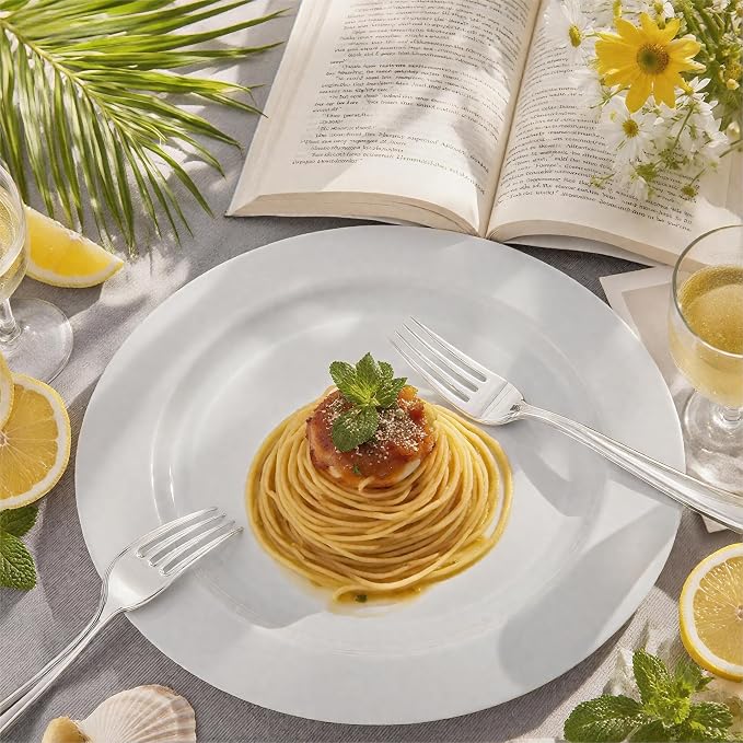 FLOWERCAT 60PCS White Plastic Plates - Heavy Duty White Disposable Plates for 4th of July/Birthday Party/Wedding -serve for 30 guests Include 30PCS 10.25" & 30PCS 7.5" Plates for Summer Party