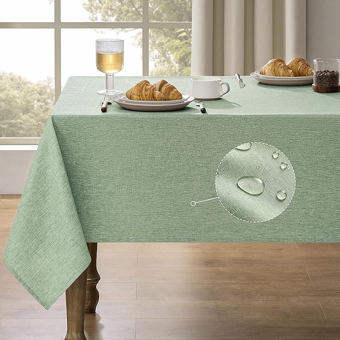 Decorelia Faux Linen Farmhouse Table Cloth 60"x84" for Rectangle Table, Sage Green Waterproof Outdoor Washable Cloth Tablecloth for Rectangular Dining Room Kitchen Outdoor Party Restaurant Decor