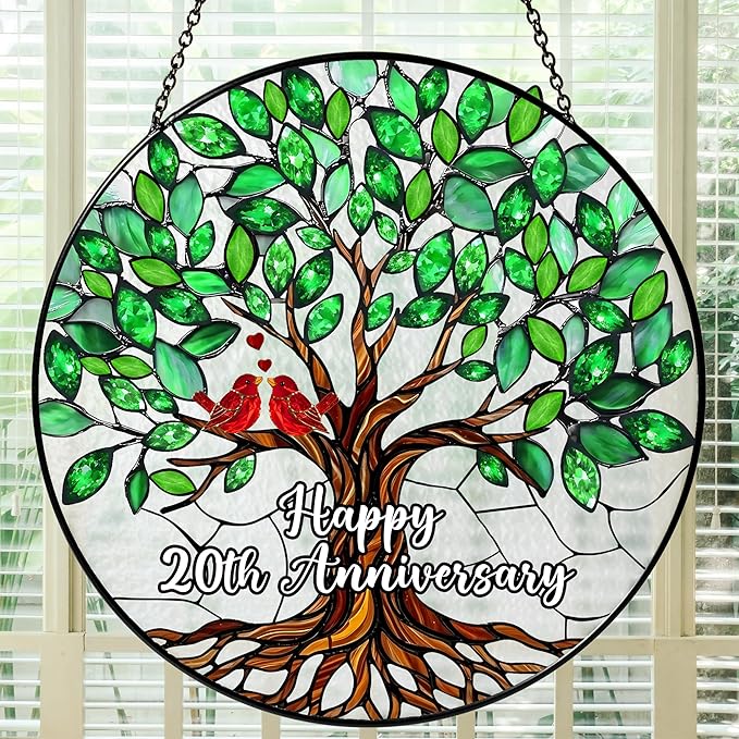 20th Wedding Anniversary Stained Glass Suncatcher, Anniversary Wedding Gift, 20th Anniversary Marriage Gifts for Couples, Wife, Husband or Parents, 20 Year Marriage Celebration
