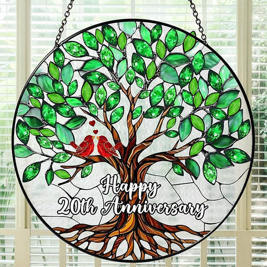 20th Wedding Anniversary Stained Glass Suncatcher, Anniversary Wedding Gift, 20th Anniversary Marriage Gifts for Couples, Wife, Husband or Parents, 20 Year Marriage Celebration