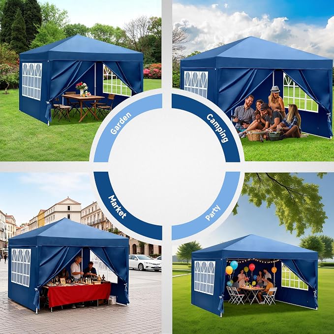 10 X 10FT White Pop Up Canopy Party Tent, Outdoor Commercial Instant Gazebo with 4 Removable Sidewalls for Events, Wedding, Backyard, Patio, Easy Set Up Sun Shade with Carrying Bag