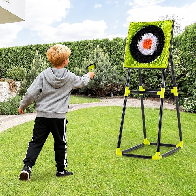 Costzon Axe Throwing Target Game for Backyard, 4 in 1 Kids Throwing Game w/5 Arrows, 3 Throwing Axes, 3 Ninja Darts, 3 Darts, Bristle Target & a Bow -Boys & Girls Indoor Outdoor Carnival Game Gifts