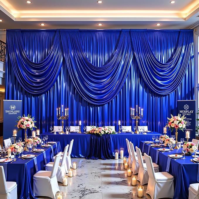 Royal Blue Glitter Backdrop Curtains - 10x12FT Satin Photo Backdrop, Wrinkle-Free Shimmer Back Drop Cloth Shiny Drapes for Photobooth Wedding Birthday Parties Photoshoot Background Decorations