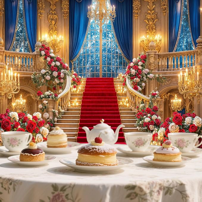 20x10ft Palace Backdrop for Photography, Floral Rose Golden Vintage European Castle Hall Photo Background Luxurious Hotel Chandelier Ballroom Backdrop Wedding Birthday Party Video Party Decorations